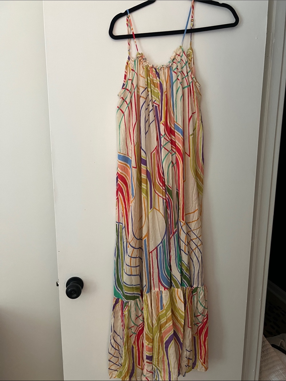 Anthropologie Cream Maxi Dress with Multicolor Stripes
